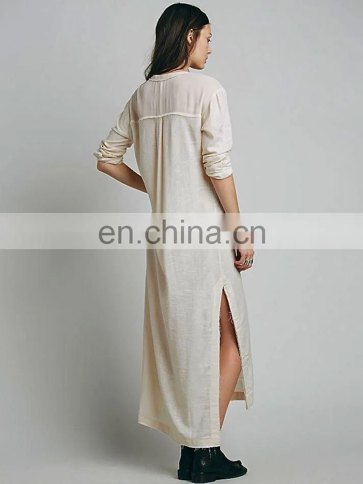 High quality Muslim woman wear, high low cotton long sleeve dress design
