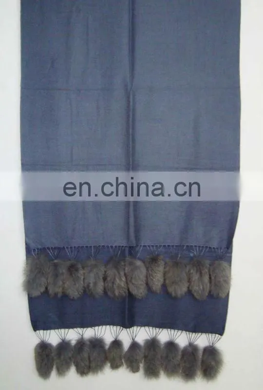 Silk pashmina shawls with genuine Fur Tail