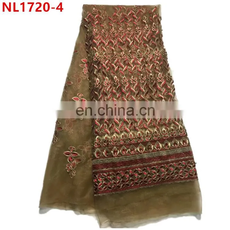 Newest french lace tulle lace with beads/high quality tulle lace for african parties