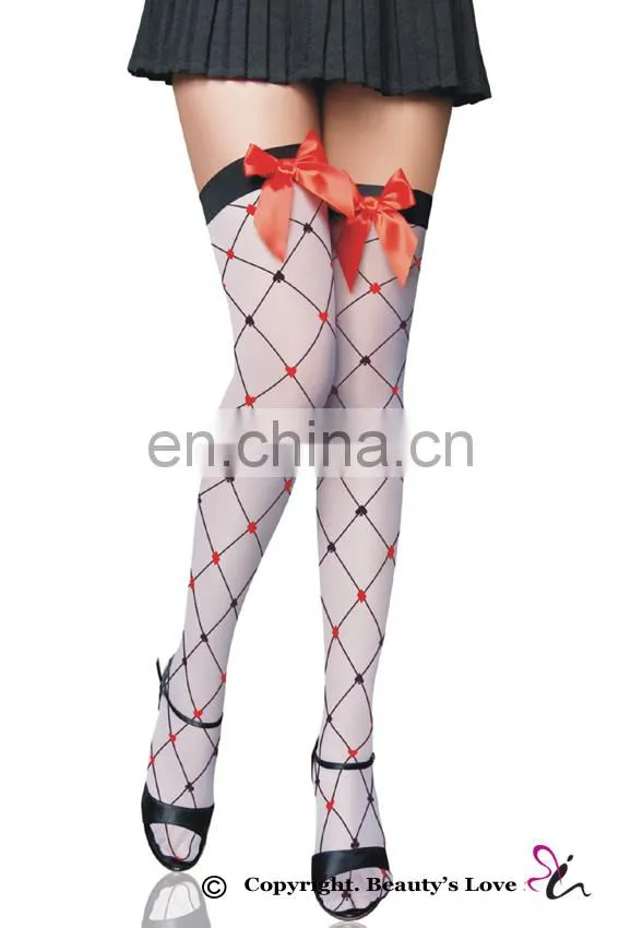 Fashion sheer poker cards prints stockings sexy poker thigh high nylon stockings tubes with red bows argyle stockings