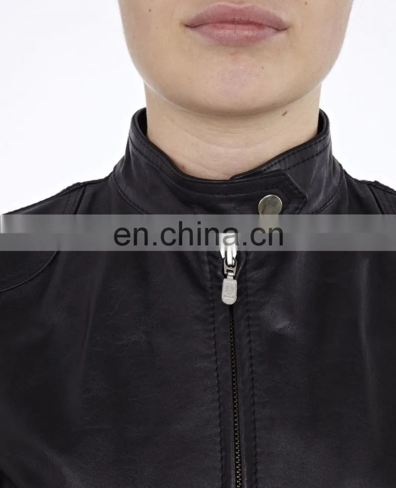 Woman faux leather moto zip jacket