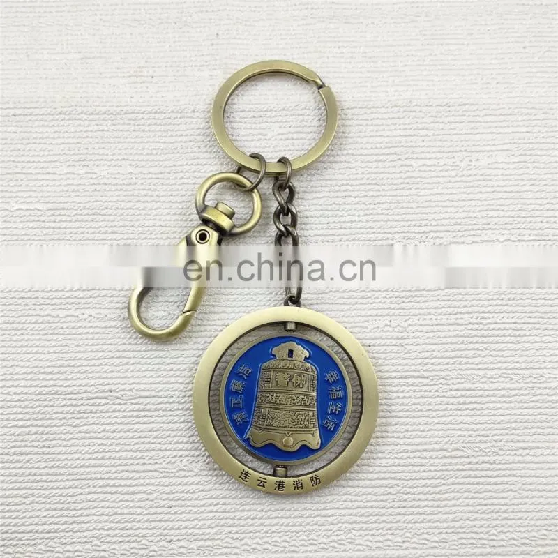 3D Metal rotating keychain with ancient Chinese chime-bell image also antique bronze plated