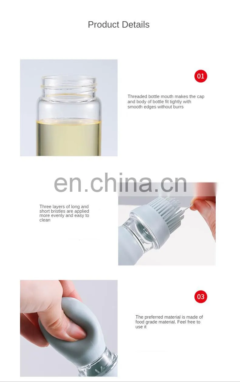 kitchen Oil Dispenser with Brush Silicone Oil Dispenser Brush Glass Container Barbecue Spray Bottle for Kitchen Accessories