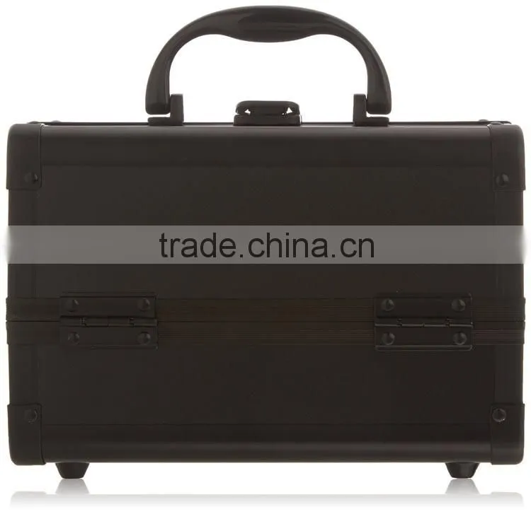 Aluminum Makeup Train Case, Travel Cosmetic Box with Trays, Mirror and Shoulder Strap,Black Aluminum Makeup Jewlery case