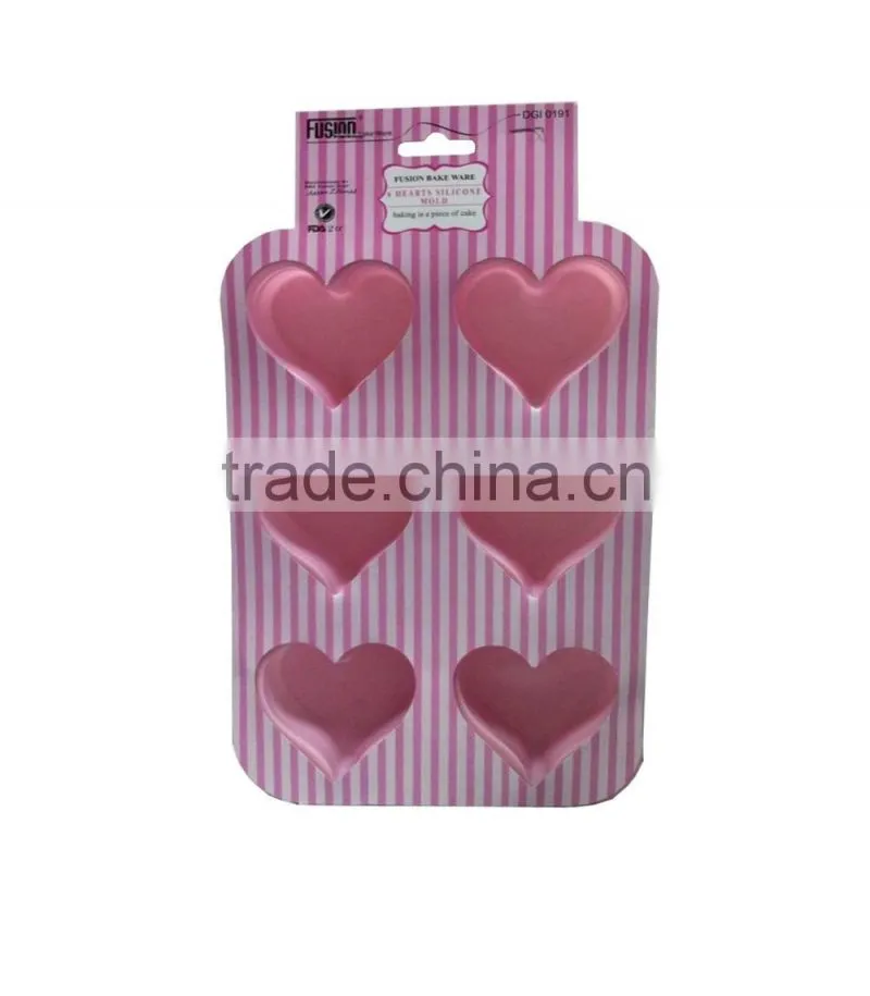 High quality heart shaped silicone heart 6 cups cake mould