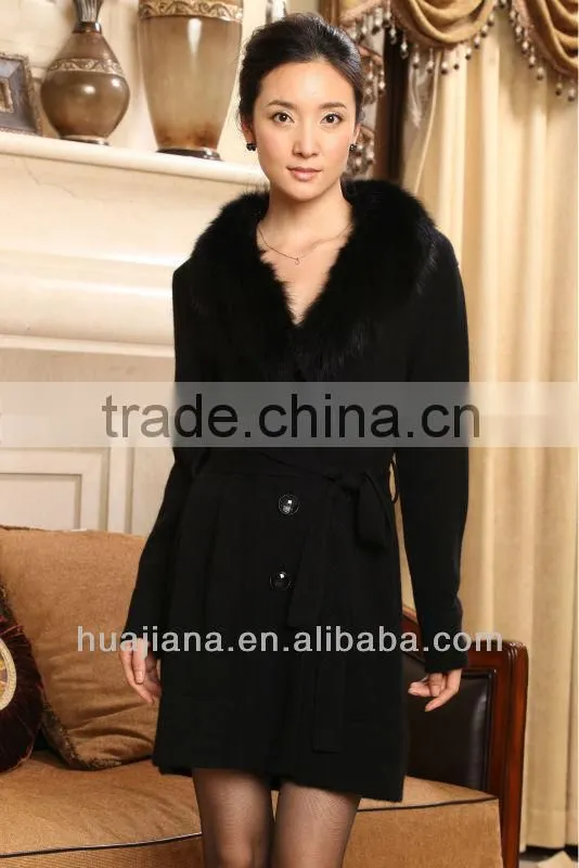 women cashmere sweater coat with luxury fox fur collar