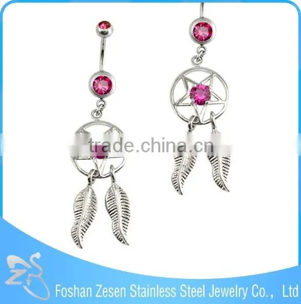 BR01772 cheap price women beautiful crystal hanging dream catcher belly ring