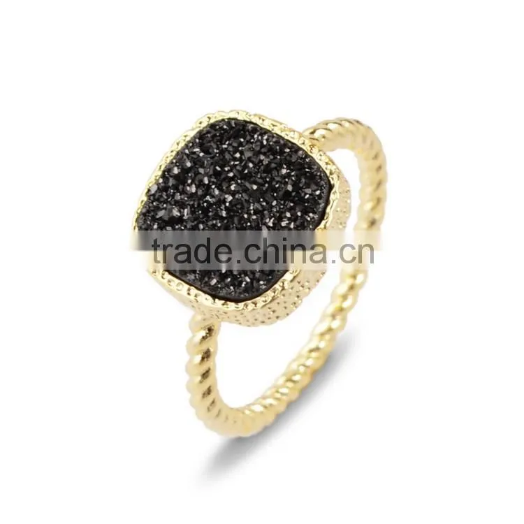 Navy Blue Druzy Ring Cushion Square Cut Stacking