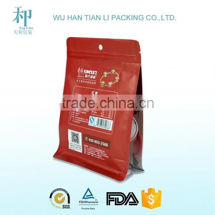 top quality customized printed food grade materials slider quad seal pouch