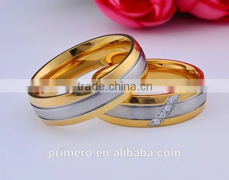 12pcs/lots Wholesale AAA+ CZ couple ring 18k gold plated stainless steel latest wedding designs