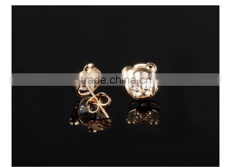 wholesale 18k gold fashion jewelry cute bear gold earring tops designs with zircon