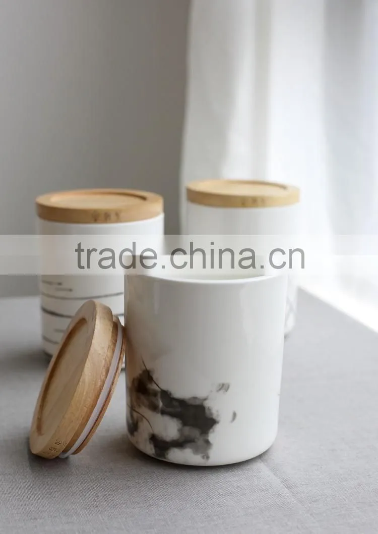household ceramic cannister with wooden lid
