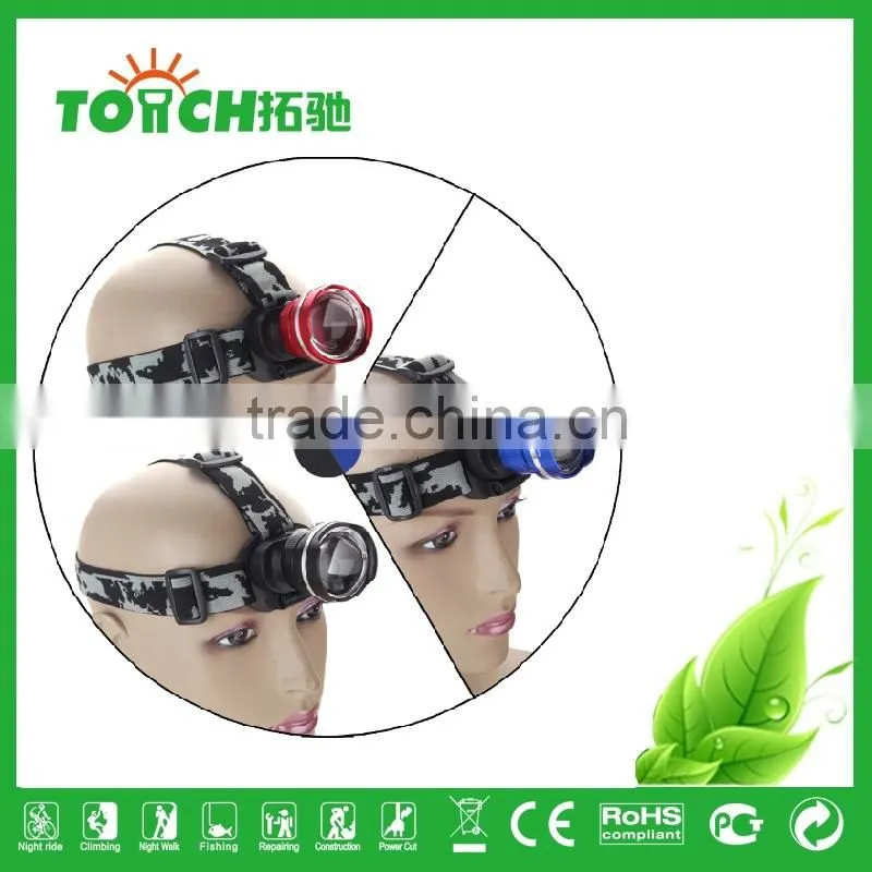 Headlamp 4-Mode CRE E XM-L T6 LED Headlight 2100LM Zoomable Adjustable Light for Camping searching + Car Charger