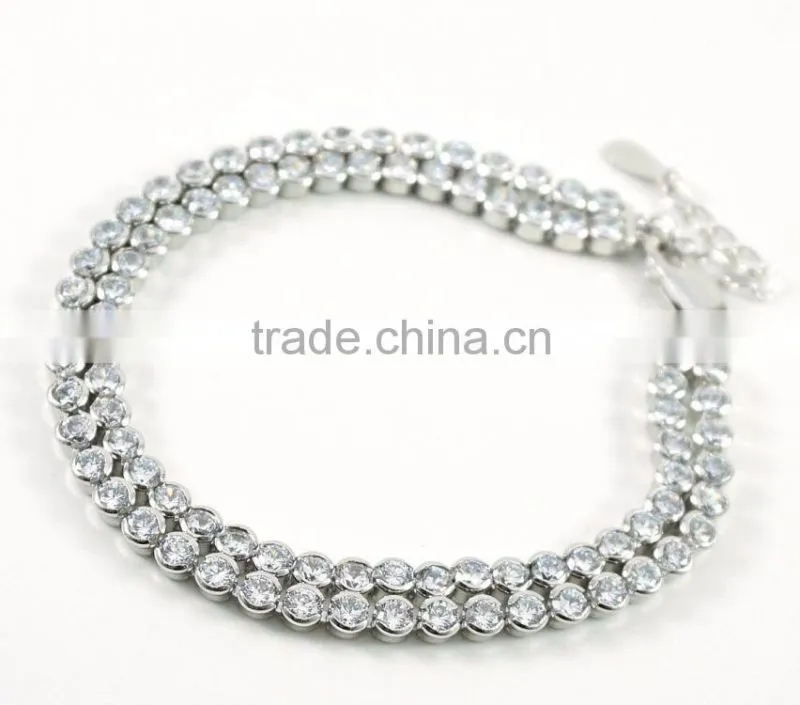 Hot sale 925 Sterling Silver Created Blue &White CZ Sapphire Tennis Bracelet
