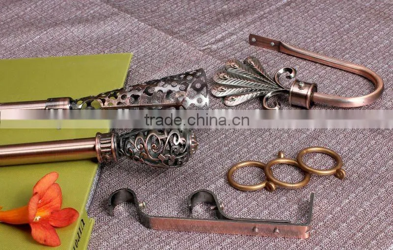 Powder coating iron curtain rod with leaf shape finial,curtain pole