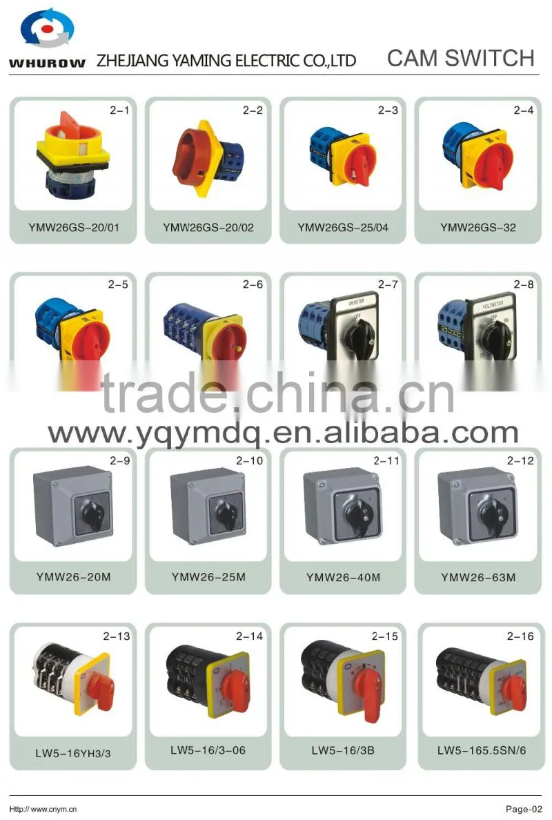 Cam switch YMZ12 series white black changeover combination rotary switch 0-8 positions 16-125A Ui 690V sliver point contacts