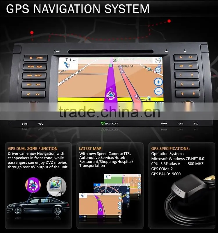 EONON D5166Z 7" Digital Touch Screen Car DVD Player with Built-in GPS For BMW E39