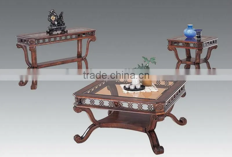 CF30007 Unique Carved Cutout apron Coffee Table Set with shelf