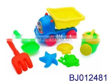 Good quality plastic toy children sand beach toy truck with shovel and molds