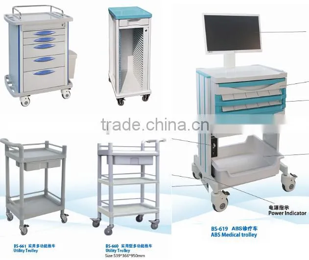 3-shelf steel-plastic hospital cart dining room trolley with castor