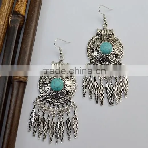 2016 Bohemian Fringed Leaves Tassels Vintage Turquoise Earrings