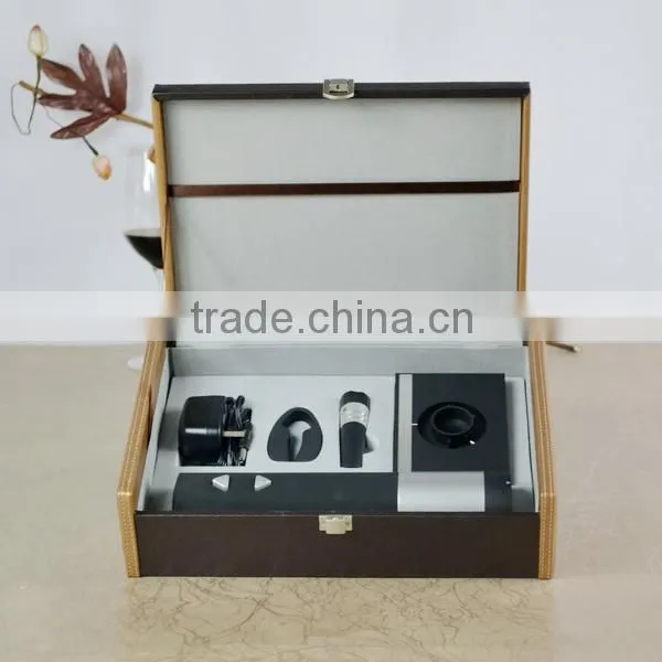 Banquet Favor leather box electric wine opener set with vacuum stopper
