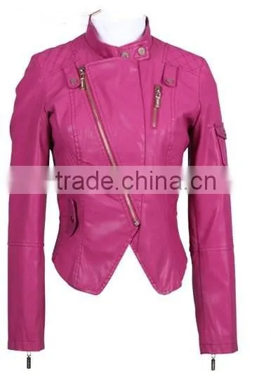 the latest design fashion Pink PU leather jacket made in china for young women
