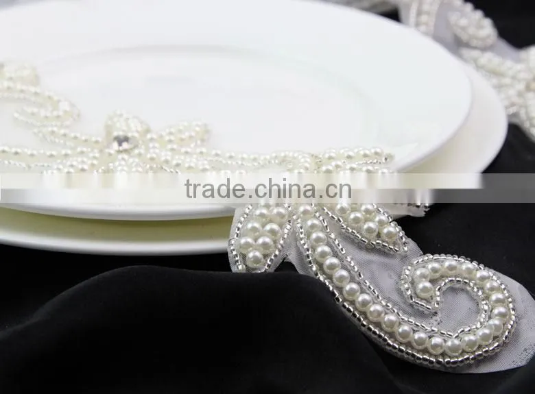 Big Fashion Elegant Handcrafted Pearl Beaded Trim for Wedding Dress R2711F01