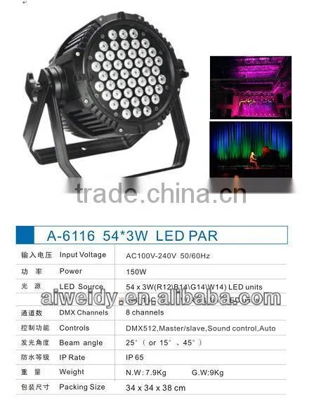 OUTDOOR LED 54X3 watt PAR CAN IP65 rgb 3 IN 1 LIGHT
