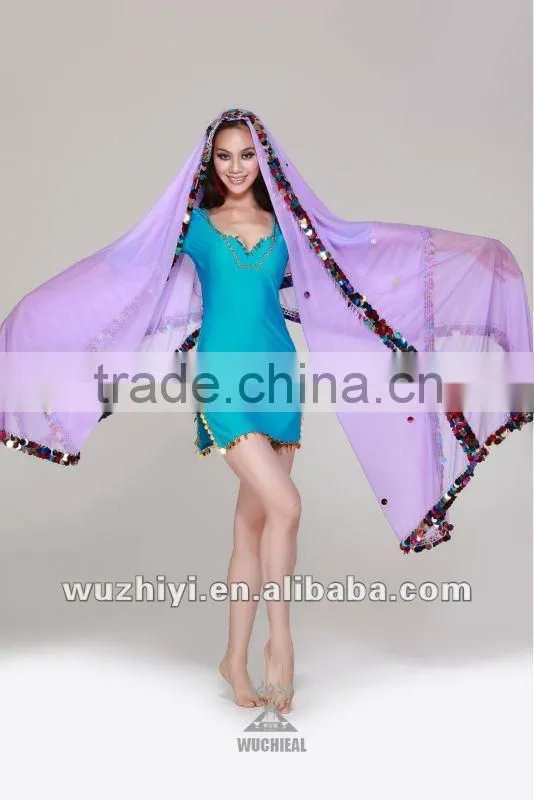 Guangzhou Qiancai Wuchieal 2013 elegant colorful bellydance veils,plus size shining Belly Dance veils (SJ015)