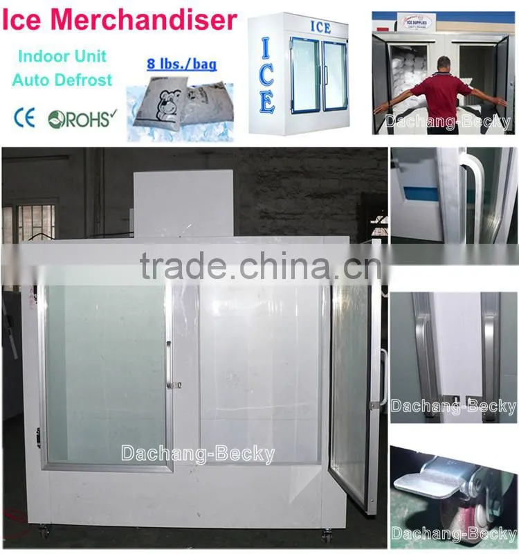 Gas station bagged ice freezer ice merchandiser with glass door