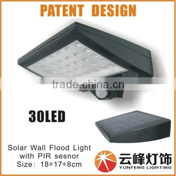 2015 new patent design solar wall flood light with PIR sensor