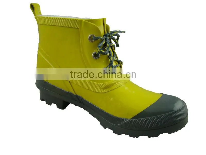 Yellow Lace-up Ankle Rubber Boots