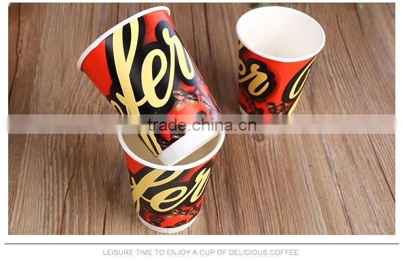 Custom logo printed disposable paper cup with lid, low cost 12oz double wall paper cups with lid