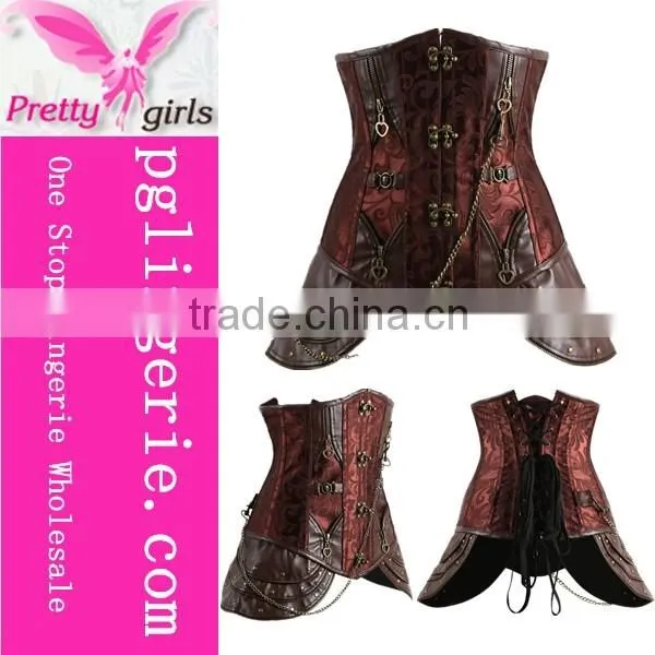 New item vintage buckle up brocade steampunk underbust corset