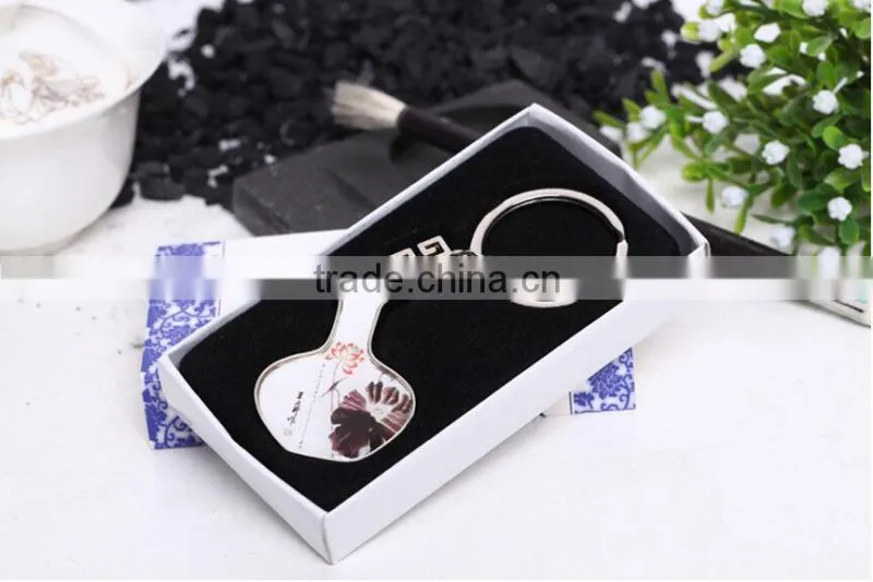 Custom metal hard enamel keychain /blue and white porcelain key chain/Back polishing/gifts