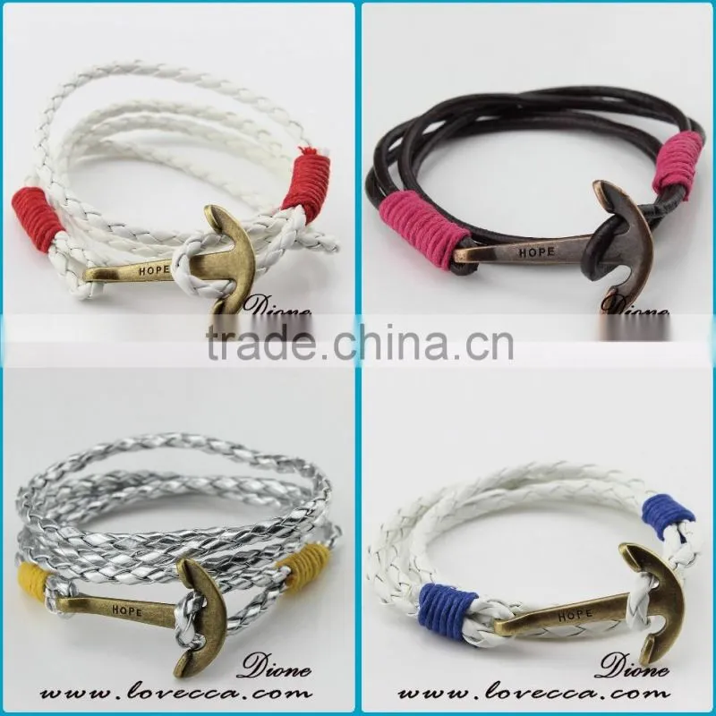 Alibaba Express Hot Sale real leather anchor bracelet genuine leather navy anchor bracelet