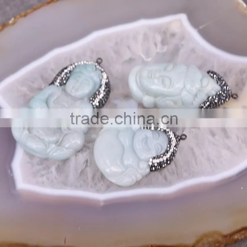 Natural Buddha Jade Pendant, Gem stone Druzy Pendant For Jewelry Making