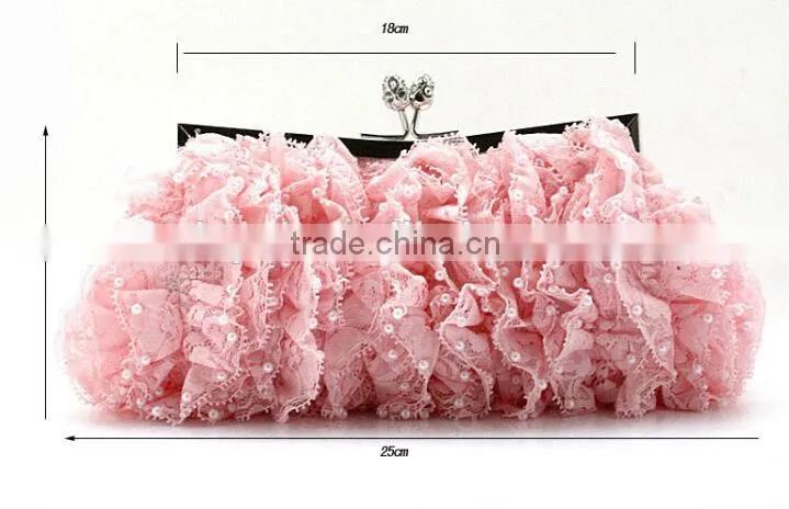 2014 wholesale Elegant Fashion party bag black lace evening bags