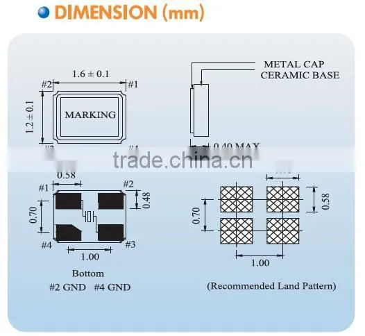 1.6x1.2mm SMD Quartz Crystal - Industrial