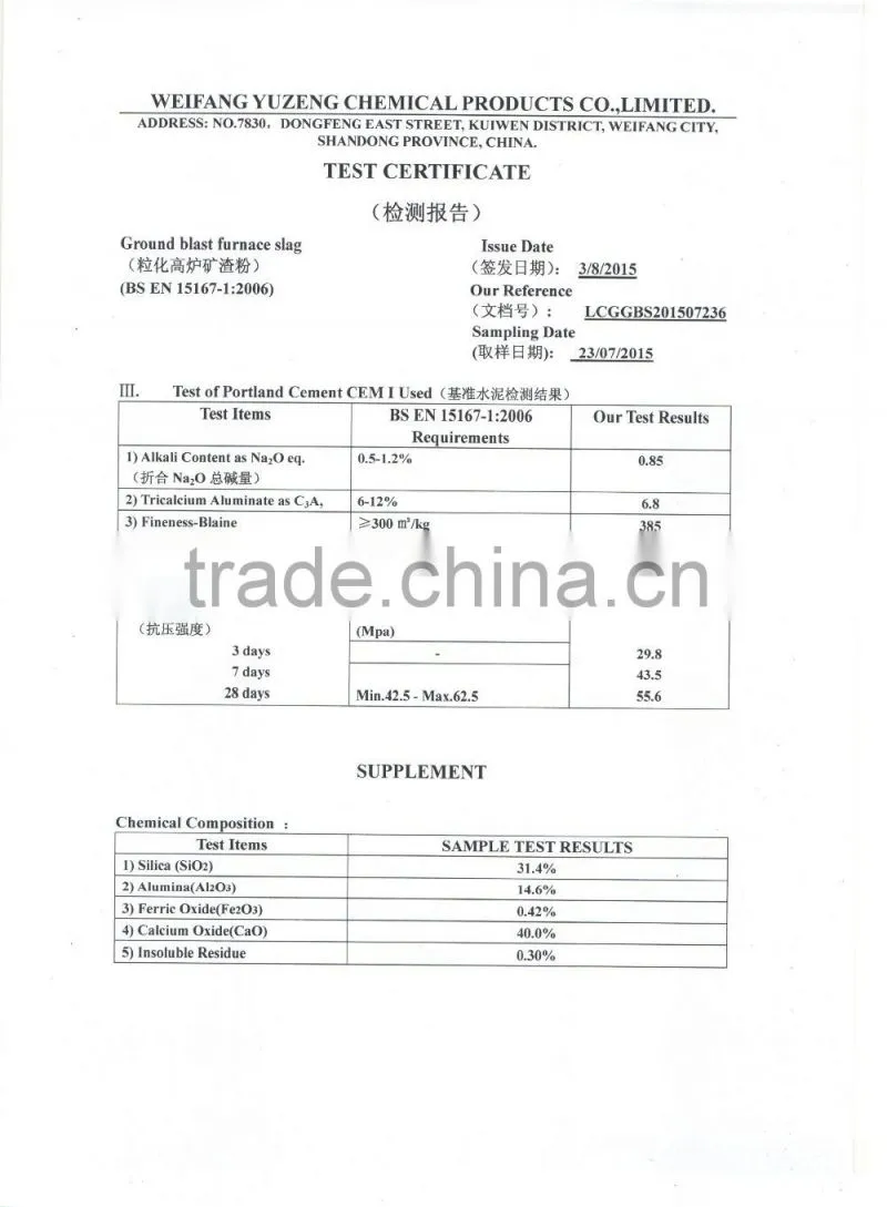 GRANULATED BLAST FURNACE SLAG POWDER IN CEMENT/GGBS/GGBFS