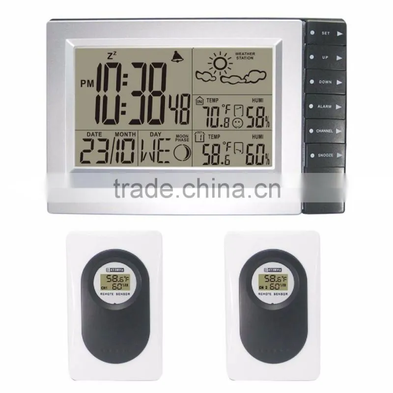 Radio controlled weather station clock with 2 Transmitter, Weather Station Wifi for weather forcast