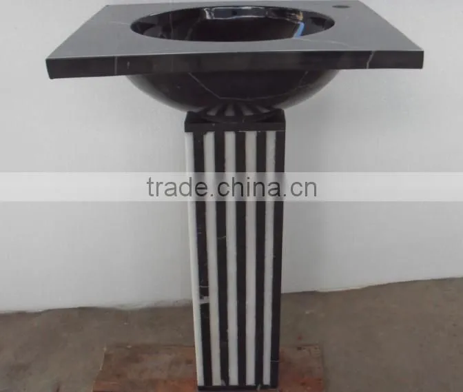 Polished black marquina marble mosaic sink