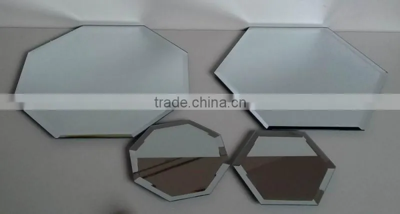 Hexagon beveled mirror candle pillar plate