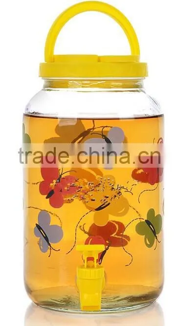 big capacity 3L clear cold drink glass dispenser jar with colored plastic lids
