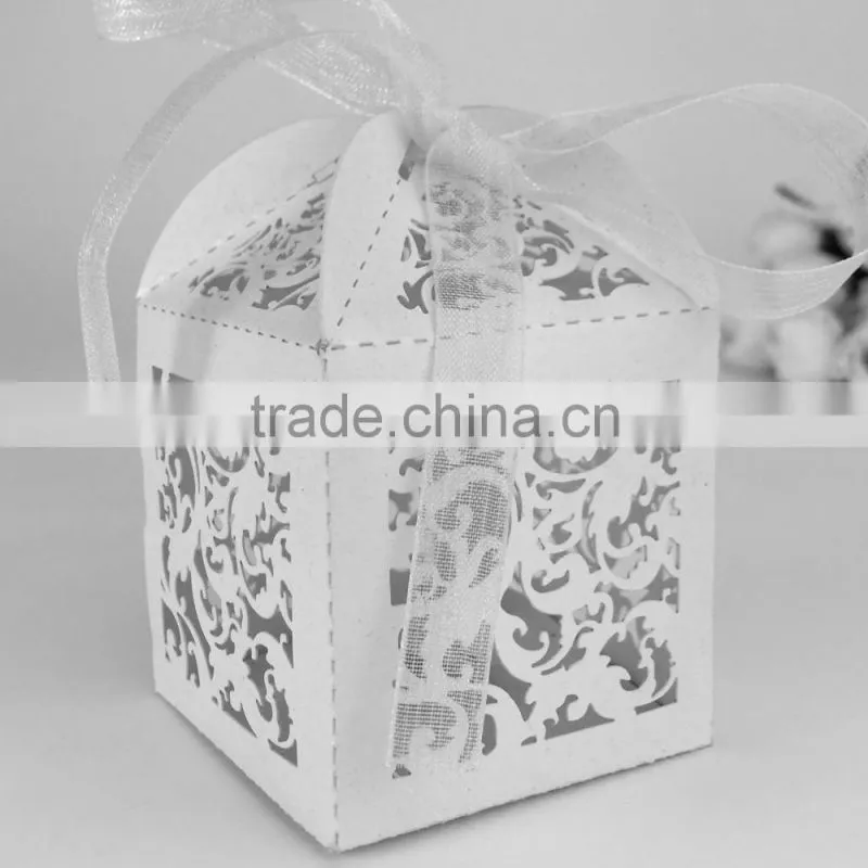 laser cut Customized foldable sweet wedding candy box romantic paper wedding box