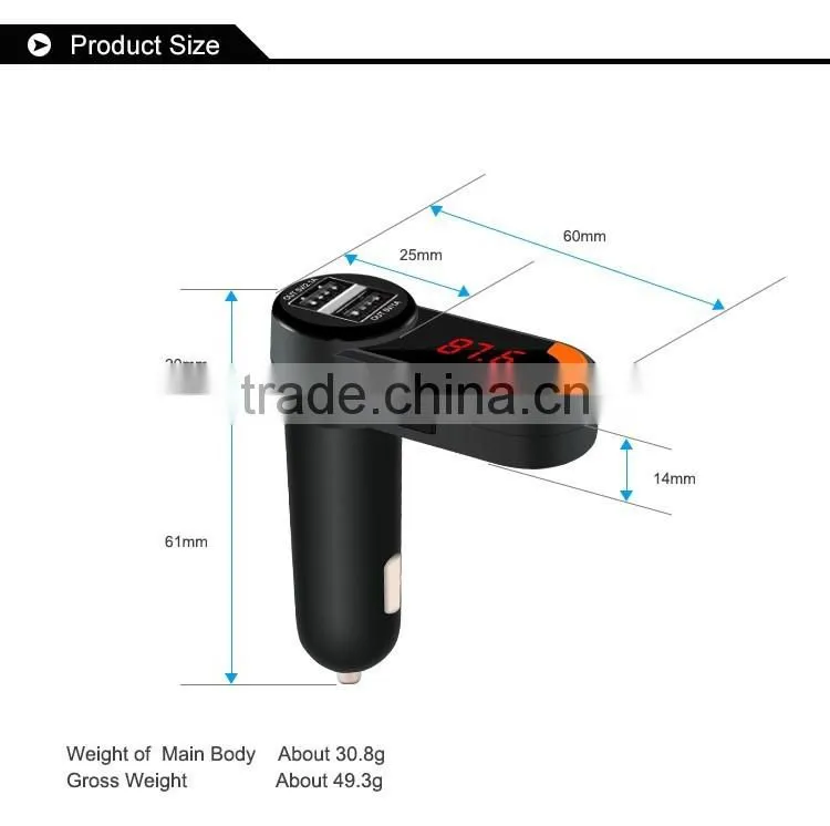 Wireless Bluetooth Car Kit with Portable Dual USB car charger Hands Free MP3 Player FM Transmitter