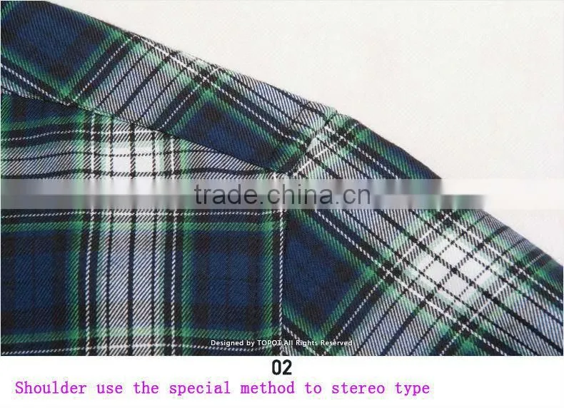 2014 Fashion 100%polyester mens casual long sleeve plaid shirt