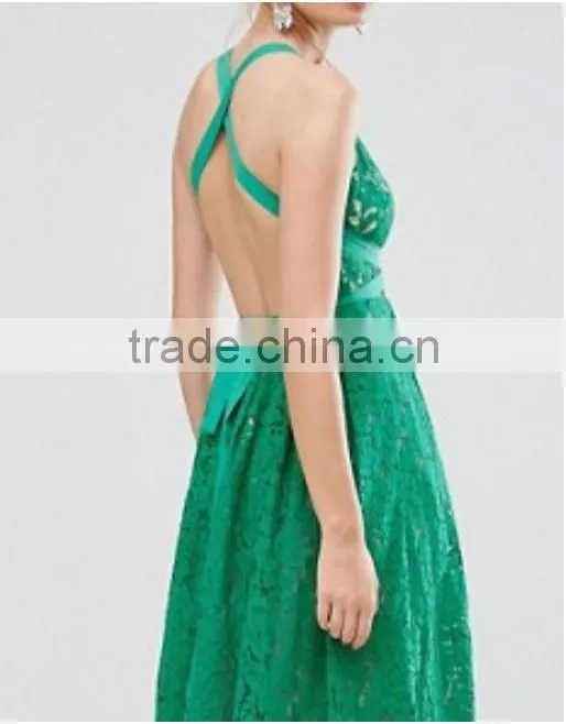 Lace clothing OEM Square neck Box-pleat skirt prom dress fashion design Midi Prom Dress