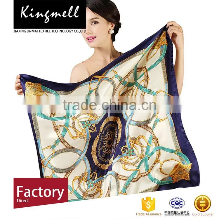 Custom fashionable digital printing silk satin fabric women's square scarf